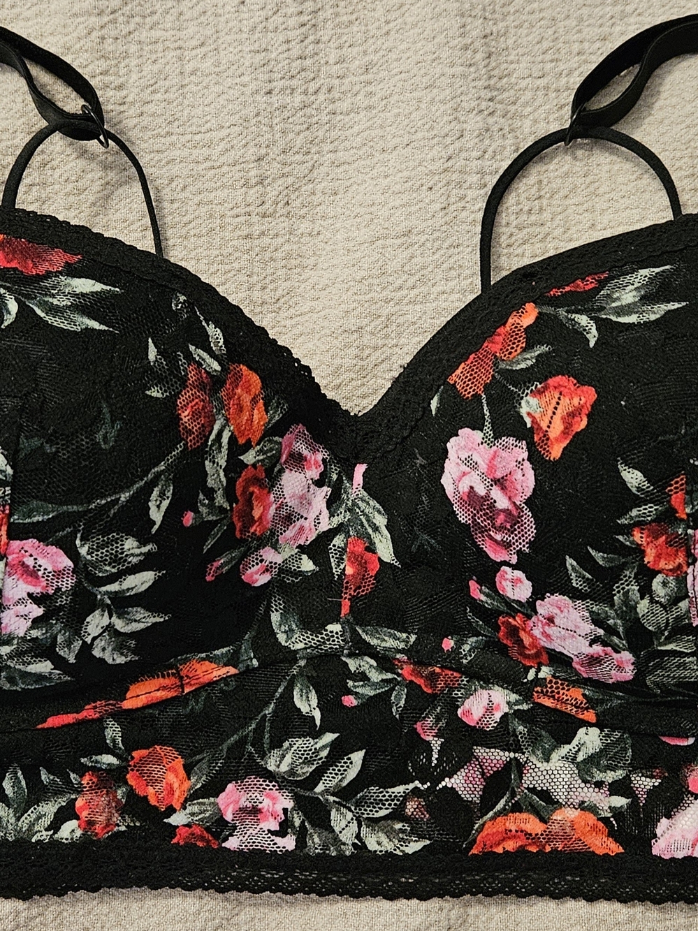 PINK Pink Label Floral Push-Up Bra Black & Pink XL Like New